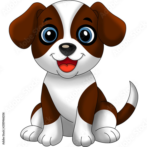 Cute Brown and White Puppy Dog Cartoon Character Illustration