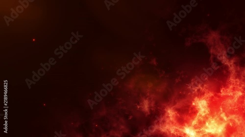 Fiery red smoke and glowing embers rising across a dark background, creating an intense cinematic fire and heat atmosphere.
