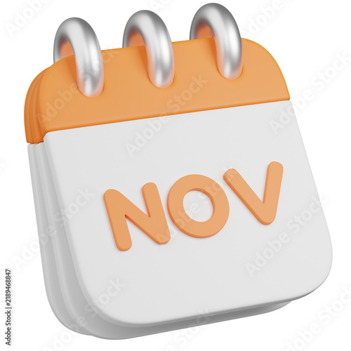 3D Rendered Calendar Icon Showing THE november month 