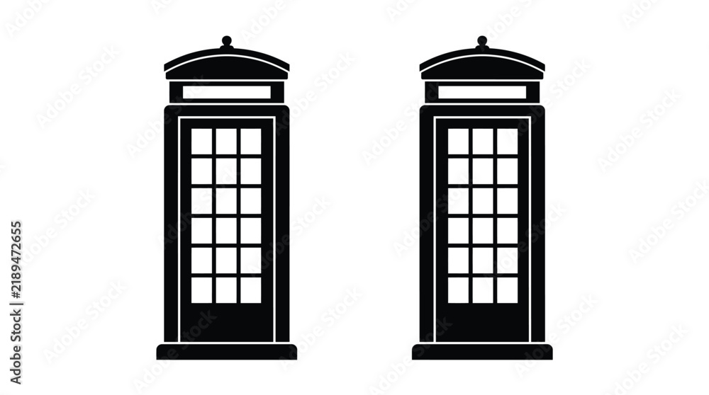 Obraz premium Two black silhouette icons of vintage telephone booths
