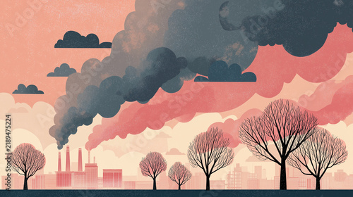 Industrial Chimney Pollution with Smoke, Global Warming and Climate Change Environmental Concept, Paper Art Vector