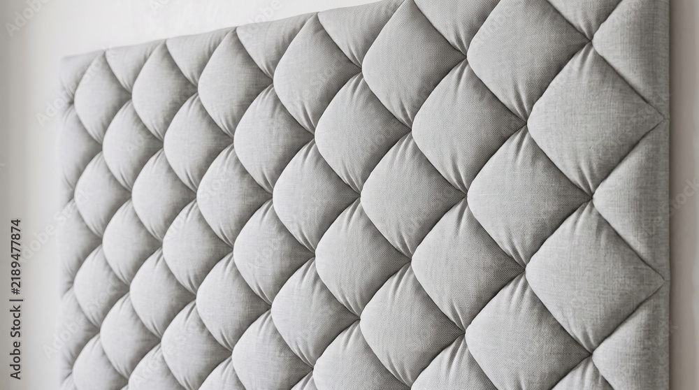 Fototapeta premium Elegant quilted textile surface featuring soft diamond tufting, creating a luxurious and comfortable upholstered texture, perfect for modern interior design and cozy home decor