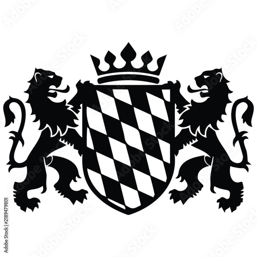 Black and white bavarian coat of arms vector silhouette illustration with lions crown.
