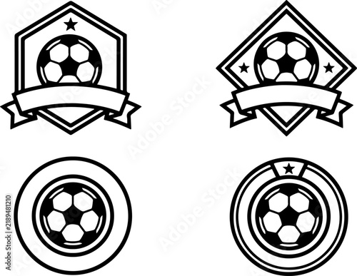 Football crest vector designs featuring balls and banners.