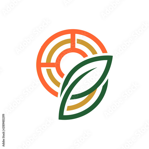 Abstract circular logo icon featuring a stylized leaf with target or sun lines.