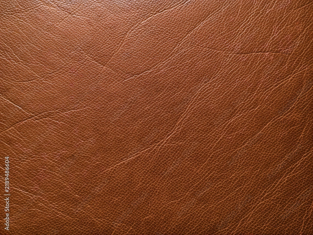 Fototapeta premium Full-Grain Cognac Brown Cowhide Leather Surface Texture Background with Natural Grain