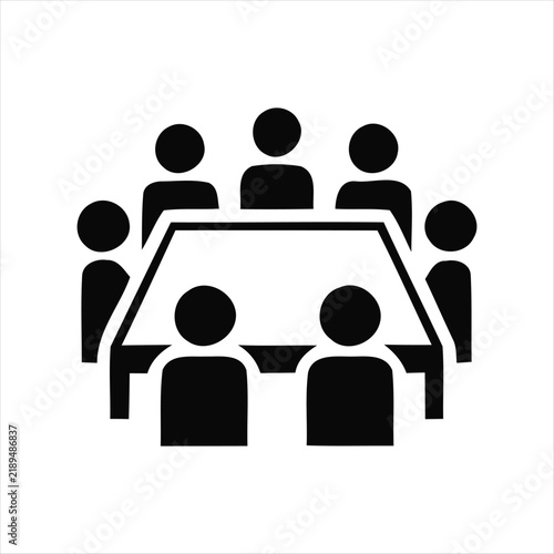 Meeting silhouette icon with people around a table on a white background