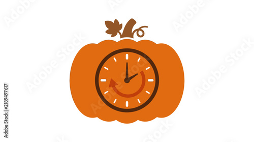 Stylized pumpkin illustration featuring an integrated clock face symbol for autumn.