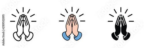 Obraz na plátně Prayer and Respect Icon Set, praying hands symbols, religious worship concepts, faith, devotion, spirituality, respect, and linear vector illustration
