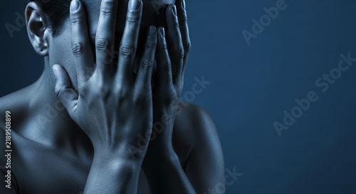 Close-up of a person hiding their face with hands, conveying distress, sadness, or contemplation, representing mental struggle and emotional turmoil.