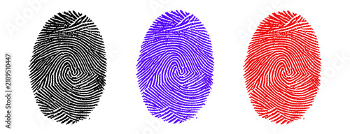 Fotografie Fingerprint, thumbprint Icon Set in Black, Purple and Red, Security Vector Illus