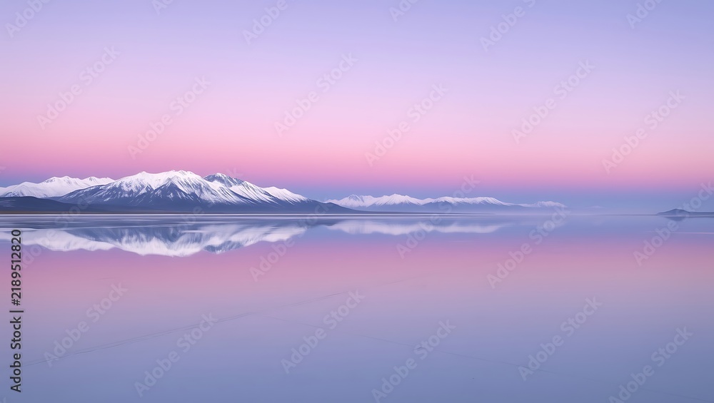 Fototapeta premium Vast Pink Sky Reflected on Tranquil Salt Lake with Mountains