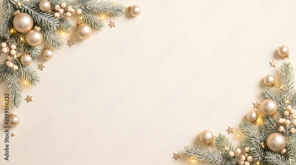 Obraz premium A beautifully decorated christmas scene featuring golden ornaments and lush greenery creating a festive and warm holiday atmosphere for celebrations