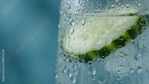 Refreshing Lime Drink with Bubbles and Ice.