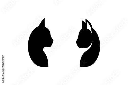 Minimalist Black Cat Silhouette Heads Facing Each Other Vector Icon Set