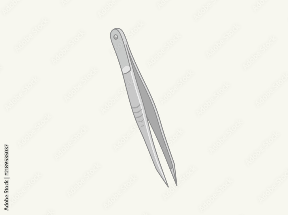 Obraz premium Hand drawn illustration of stainless steel tweezers for precision work.