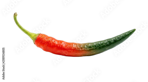 Fresh chili pepper transitioning from red to green color isolated on transparent background