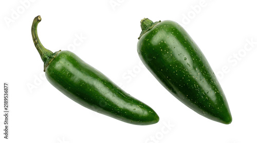Two fresh green jalapeo chili peppers isolated on transparent background