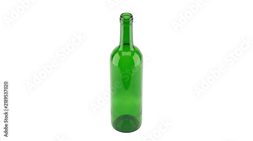 Empty green glass wine bottle isolated on transparent background
