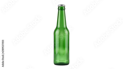 Empty green glass beer bottle isolated on transparent background
