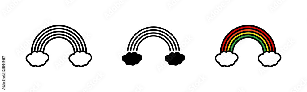 Obraz premium Cloud Rainbow Icon - Outline Stroke, Glyph Black Fill and Color Fill with Stroke Vector Isolated on White Background