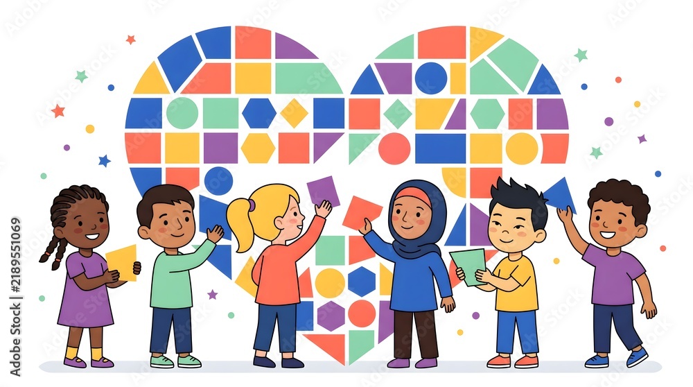Fototapeta premium Diverse Children Creating Heart for World Children’s Day Illustration