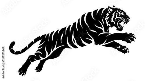 Dynamic Black Silhouette of Leaping Tiger With White Stripes