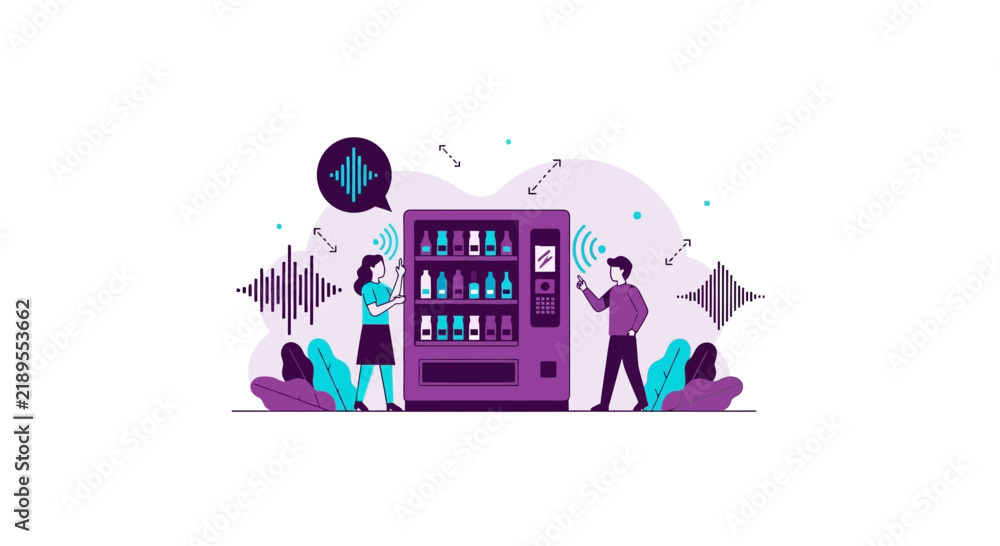 Obraz premium Voice Activated Smart Vending Machine with Contactless Interaction Illustration