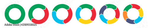 Circle arrow charts infographic templates. Circle diagram infographic set. Rotation round cycle vector scheme process template. 3, 4, 5, 6 parts. 
