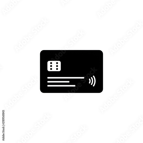 Black credit debit bank card icon with contactless payment for online shopping and financial transactions.