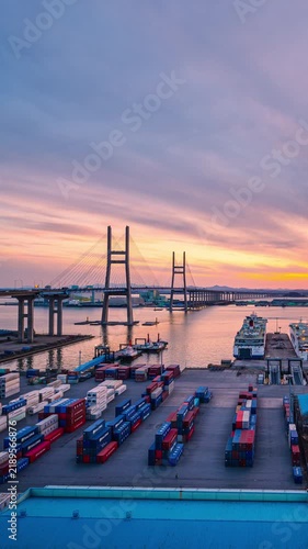 Vertical video, 4k Time lapse Aerial view of  Pyeongtaek Port and sunset Sky,South Korea