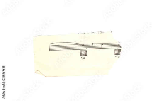 Bild auf Leinwand Scrap of old torn music sheet, vintage yellowed ripped paper with notes isolated for design