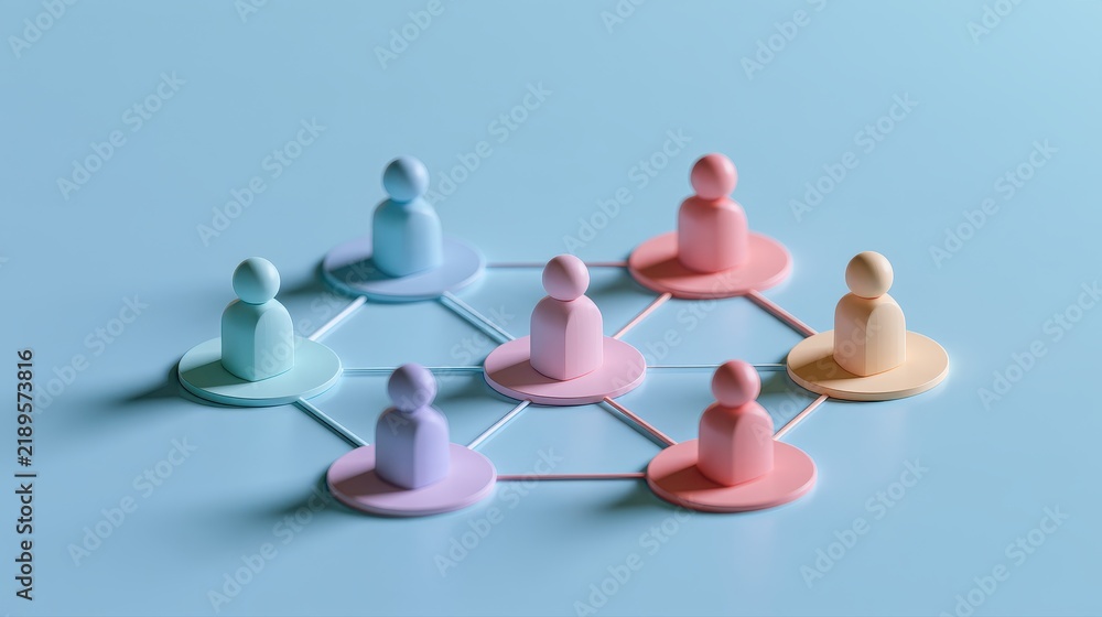 Obraz premium Strategic planning symbolic people distribution organizational chart business modeling management process visual communication flat design side view consulting theme 3D render colored pastel. 