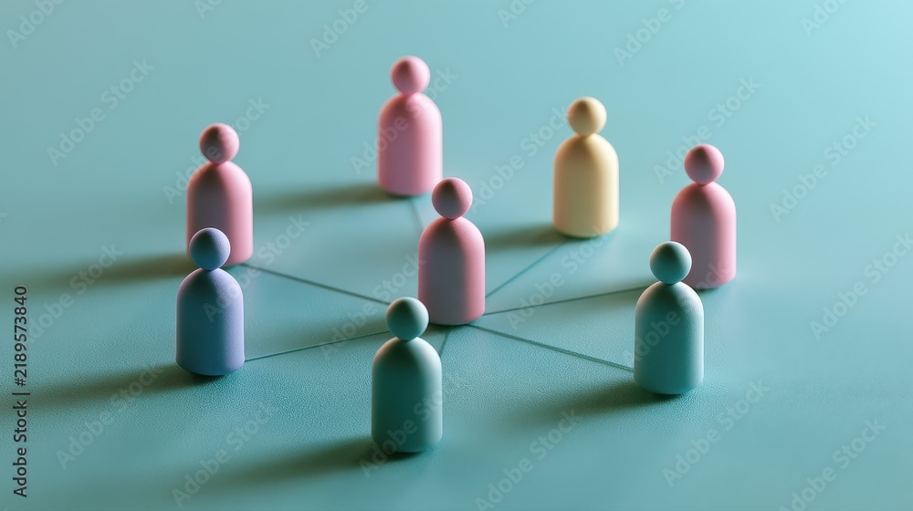 Obraz premium Strategic planning symbolic people distribution organizational chart business modeling management process visual communication flat design side view consulting theme 3D render colored pastel. 
