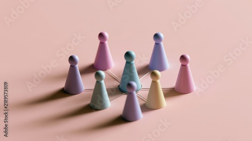 Strategic planning symbolic people distribution organizational chart business modeling management process visual communication flat design side view consulting theme 3D render colored pastel. 