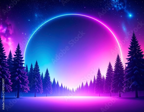 a purple and blue sunset with trees and stars