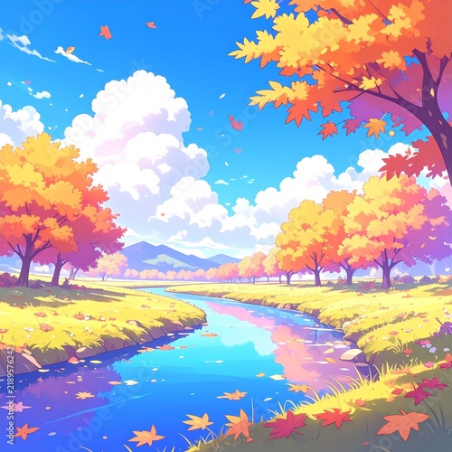 a river surrounded by trees with colorful leaves