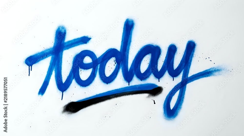 Fototapeta premium Blue spray paint lettering spelling today with black underline on white background