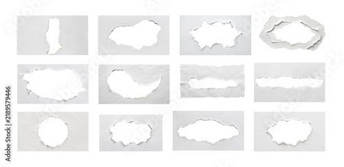 White Torn Paper Openings Set, Organic Paper Hole Collection Isolated on Transparent Background, PNG