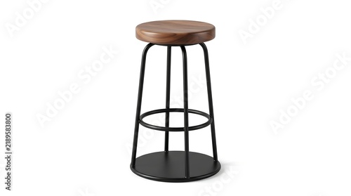 Modern round bar stool with walnut wood seat and black metal frame base counter stool high stool