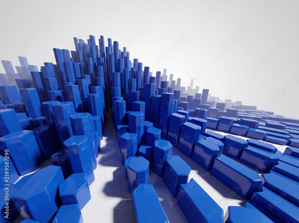 Obraz premium Dynamic blue geometric particle and block matrix background