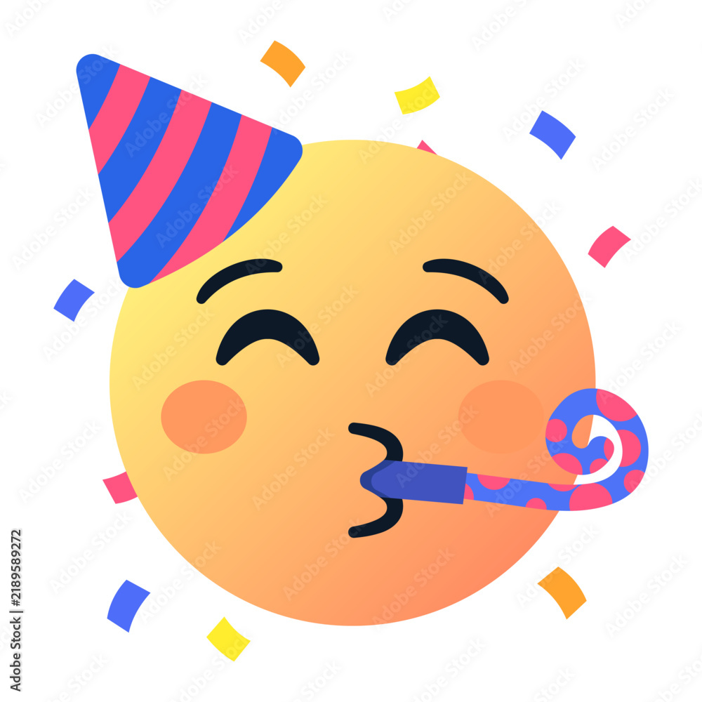 Fototapeta premium partying emoticon with party hat and horn, smiley face emoji , happy birthday celebrating emoticons