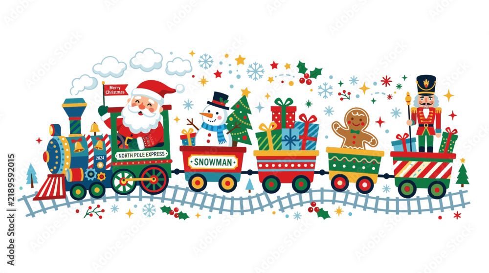 Fototapeta premium Santa's Christmas Train with Gifts and Toys