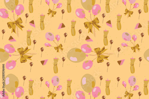 Birthday Gold Pink Balloon Elegant Festival Seamless Pattern For Birthday invitations, Party decorations