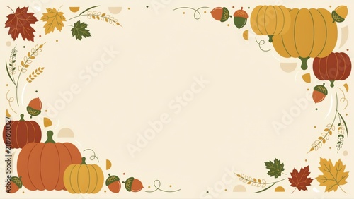 Autumn harvest frame with pumpkins, acorns, and fall leaves