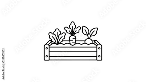 Vegetable garden box icon black outline design for fresh food harvesting.