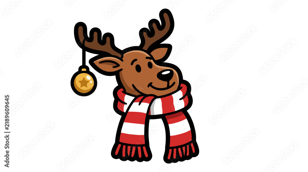 Obraz premium Festive reindeer mascot character wearing a red scarf and winter hat