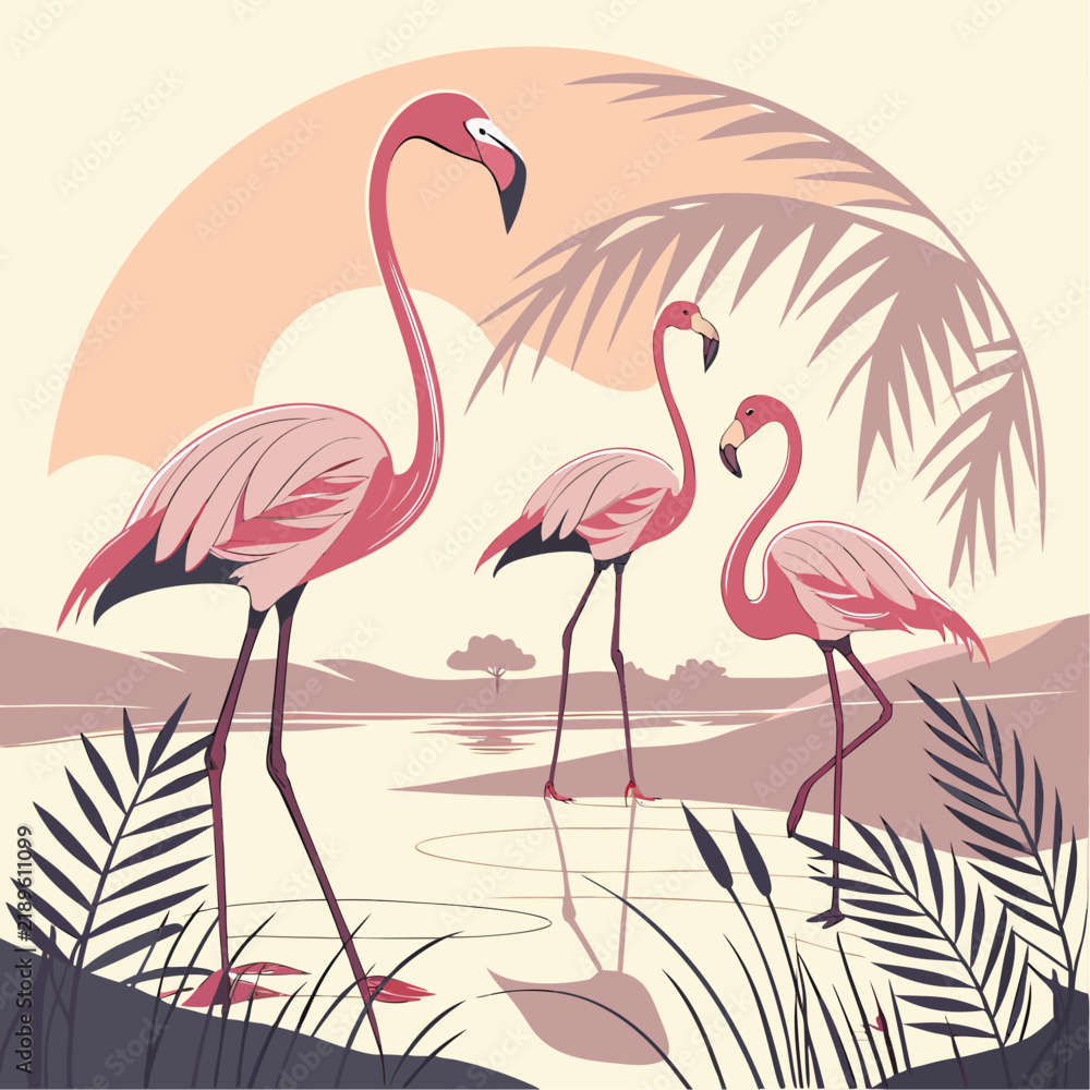 Obraz premium pink flamingo on the water background