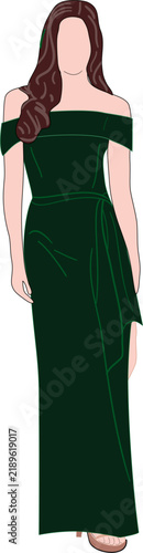 Woman in Long Gown Dress Formal Attire Clip Art Illustration, Vector SVG