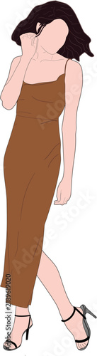 Woman in Long Gown Dress Formal Attire Clip Art Illustration, Vector SVG